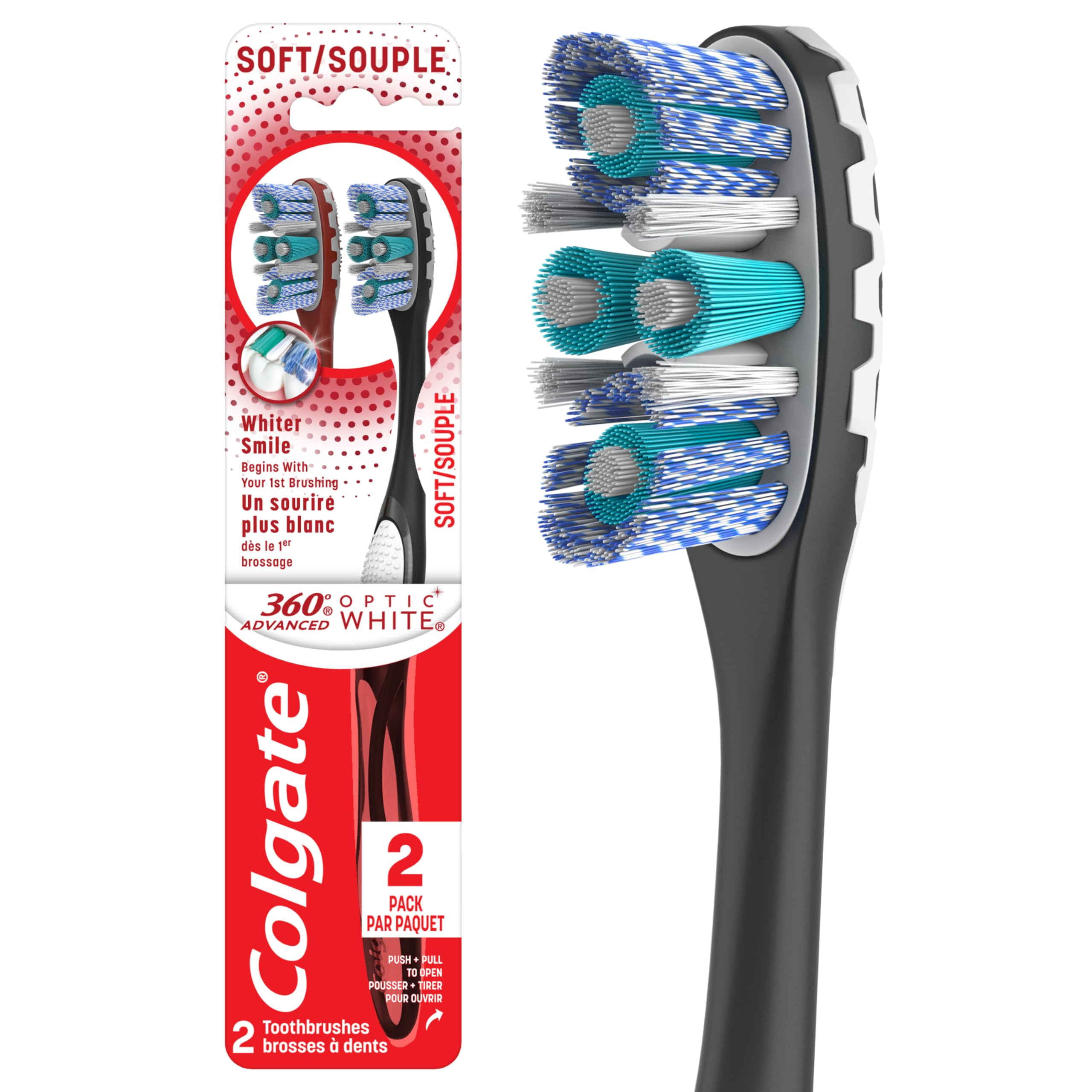 Colgate 360 Optic White Advanced Whitening Toothbrush, Adult Soft