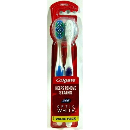 Colgate 360 Optic White Full Head Toothbrush, Medium (Pack of 2)