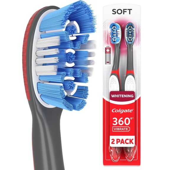Colgate 360 Vibrate Whitening Battery Operated Electric Toothbrush, 2 Pack, 1 AAA Battery Included