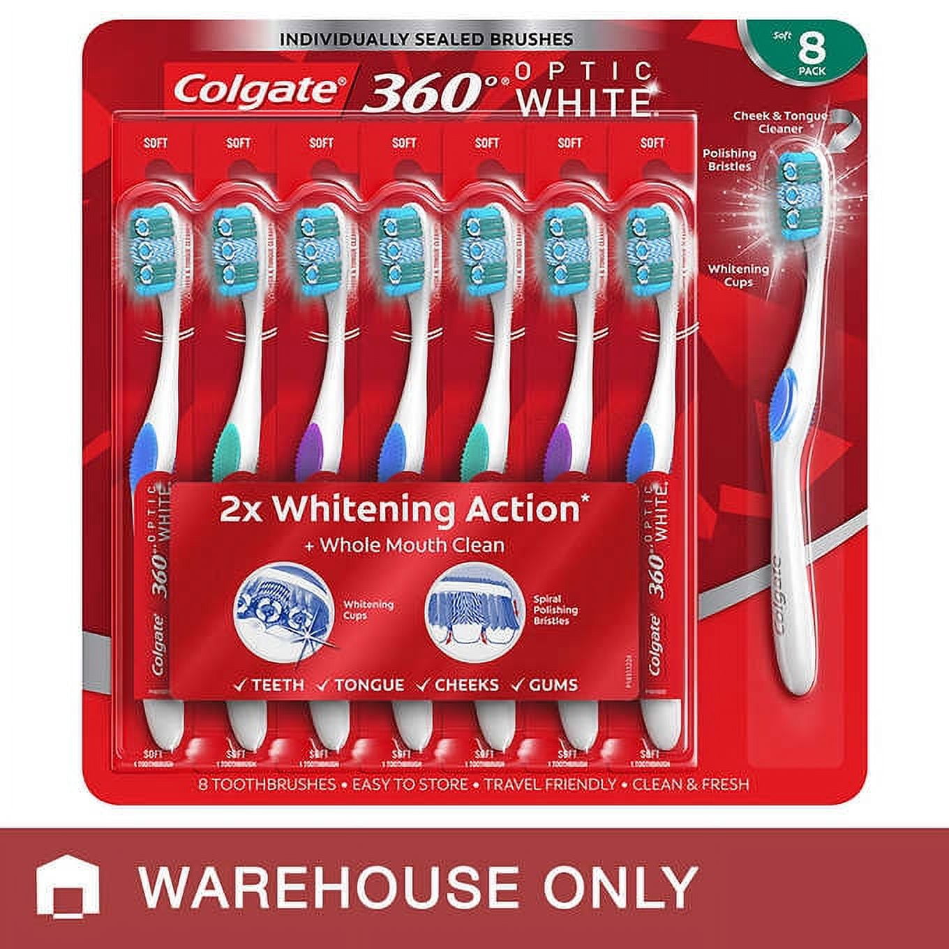Colgate 360 Optic White Toothbrush, Soft 8pack