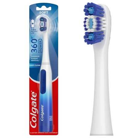 Colgate 360 Floss Tip Sonic Powered Battery Electric Toothbrush, Soft, 1 Count