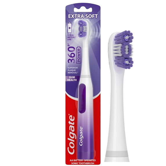 Colgate 360 Power Gum Health Battery Operated Gum Toothbrush, Purple, 1 AA Battery Included
