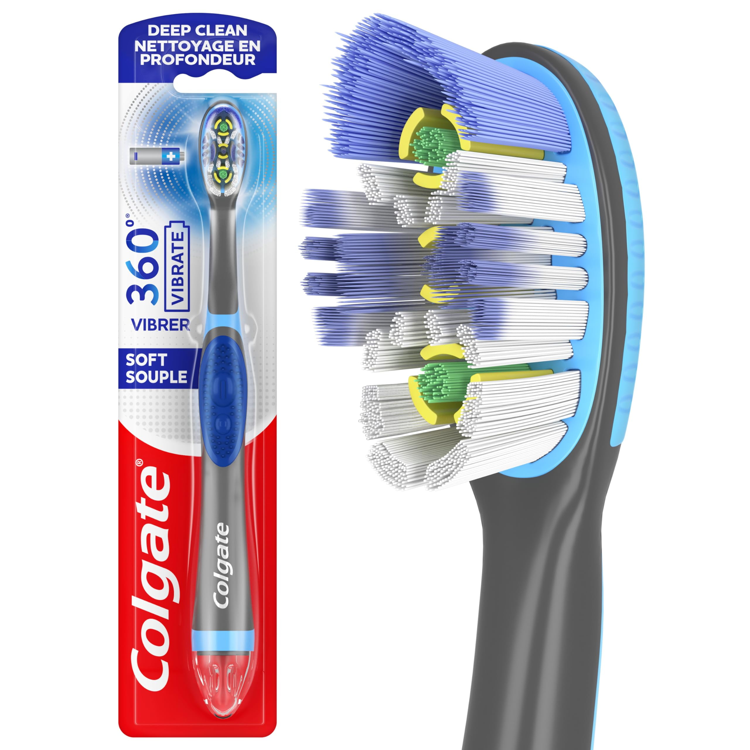 Colgate 360 TI12 Sonic Battery Power Electric Toothbrush with FlossTip Bristles & Tongue and
