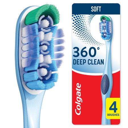 Colgate 360 Deep Clean Toothbrush Pack, Soft Adult Toothbrushes, 4 Pack