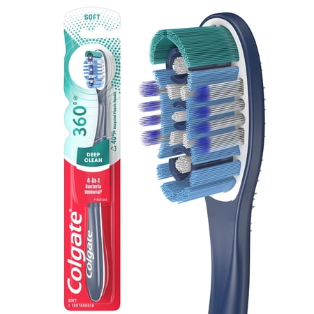 Colgate 360 Toothbrush with Tongue and Cheek Cleaner, Soft (Pack of 8)