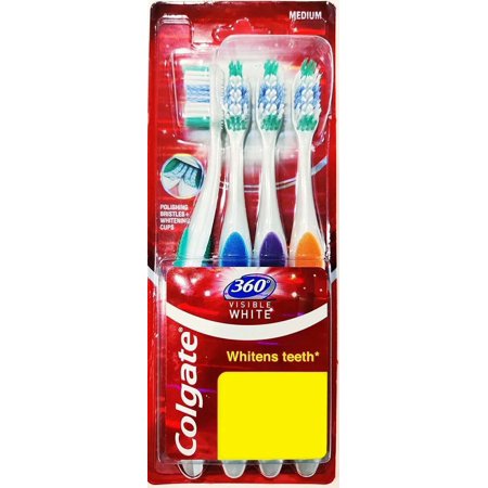 Colgate 360 VISIBLE WHITE Toothbrush | MEDIUM | Whitens Teeth | - 4Pc Pack