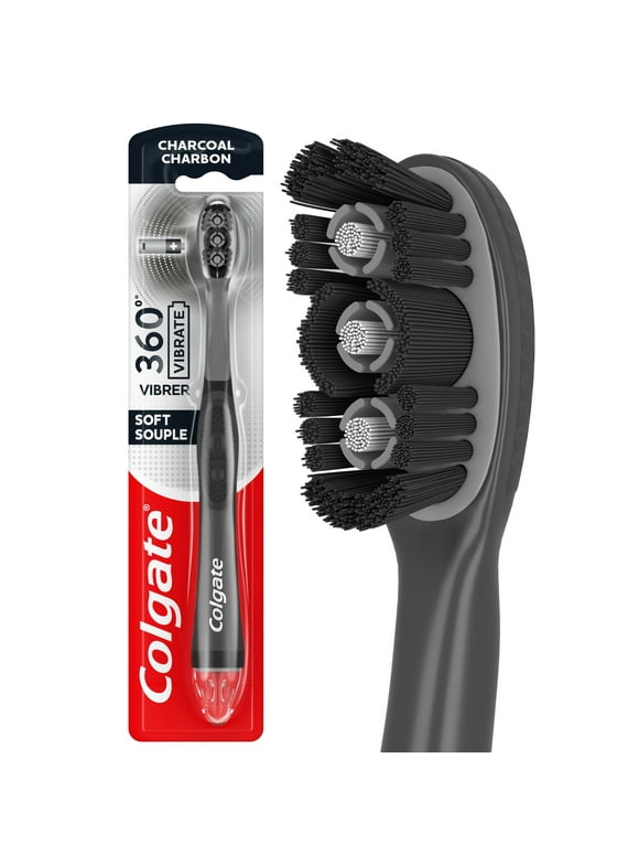 Colgate 360 Vibrate Charcoal Battery Operated Toothbrush, 1 AAA Battery Included