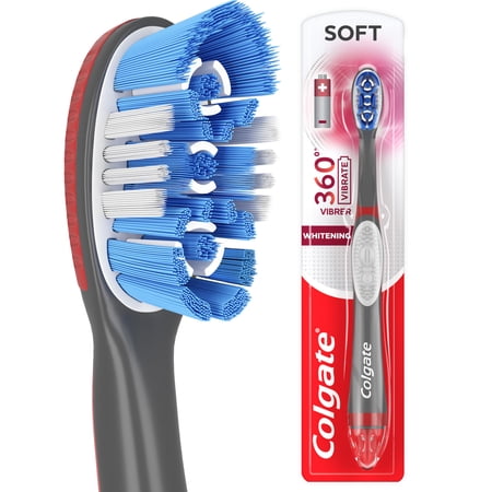 Colgate 360 Vibrate Whitening Battery Powered Electric Toothbrush with Soft Bristles, 1 Pack