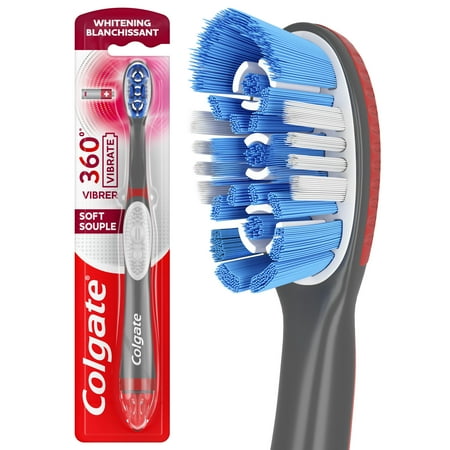 Colgate 360 Vibrate Whitening Battery Powered Electric Toothbrush, Soft, 1 AAA Battery Included
