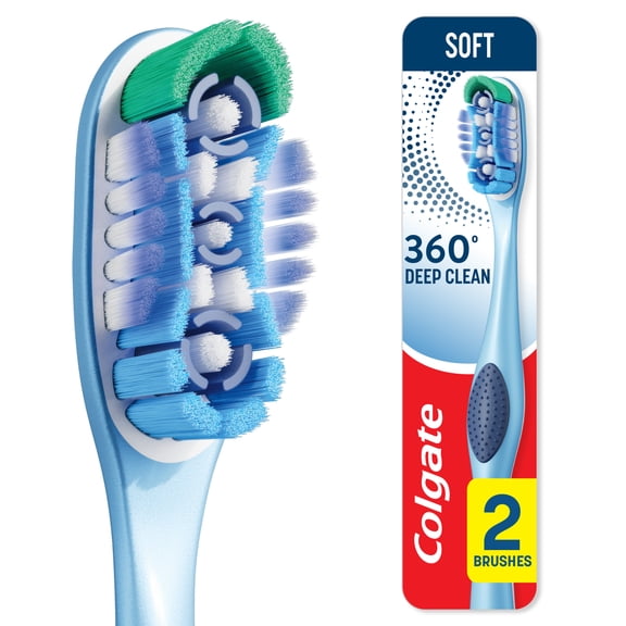 Colgate 360 Deep Clean Toothbrush Pack, Soft Adult Toothbrushes, 2 Pack