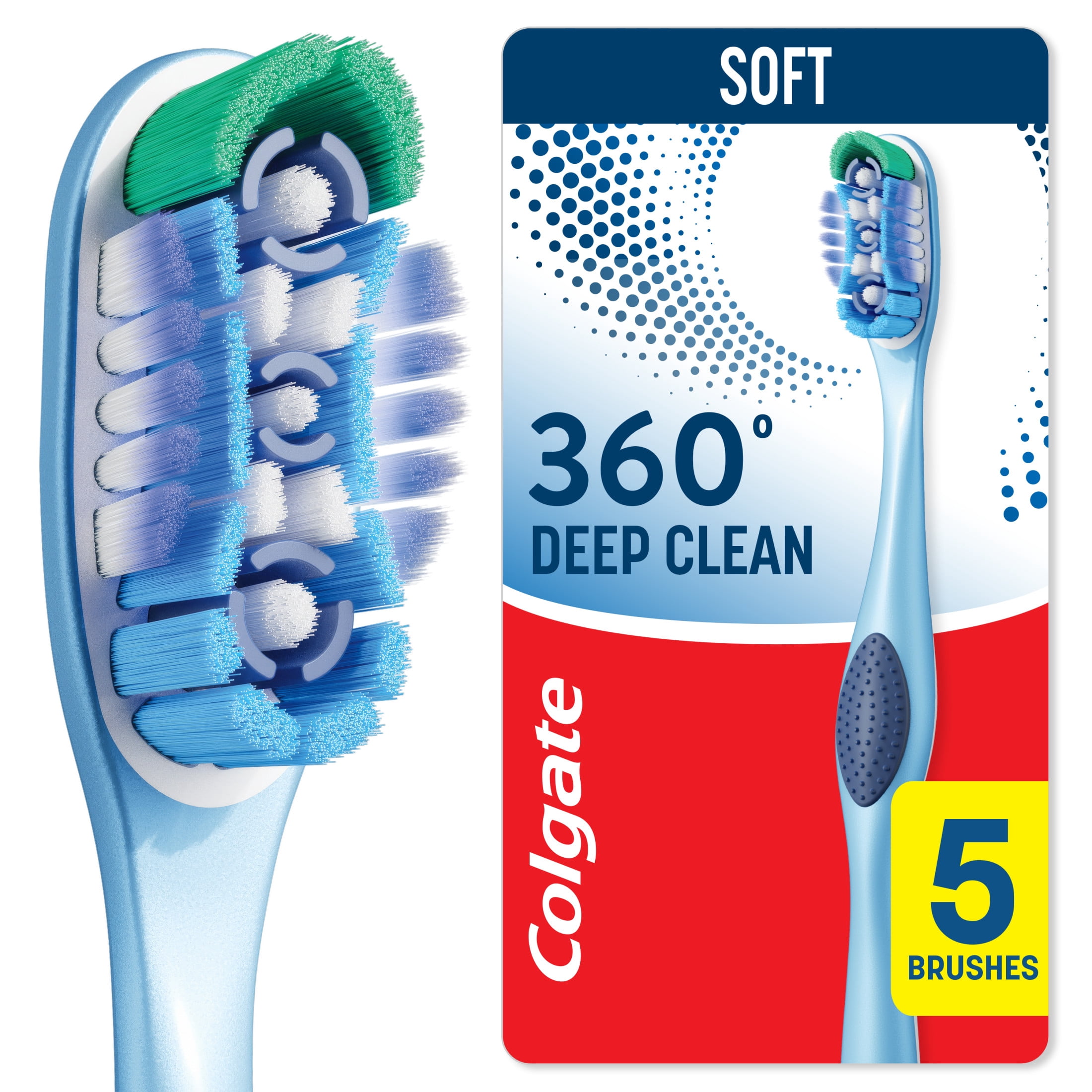 Colgate 360 Deep Clean Toothbrush Pack, Soft Adult Toothbrushes, 5 Pack