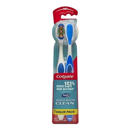Colgate 360 Whole Mouth Clean Adult Toothbrush Value Pack, Soft, 2 Ea , 3 Pack