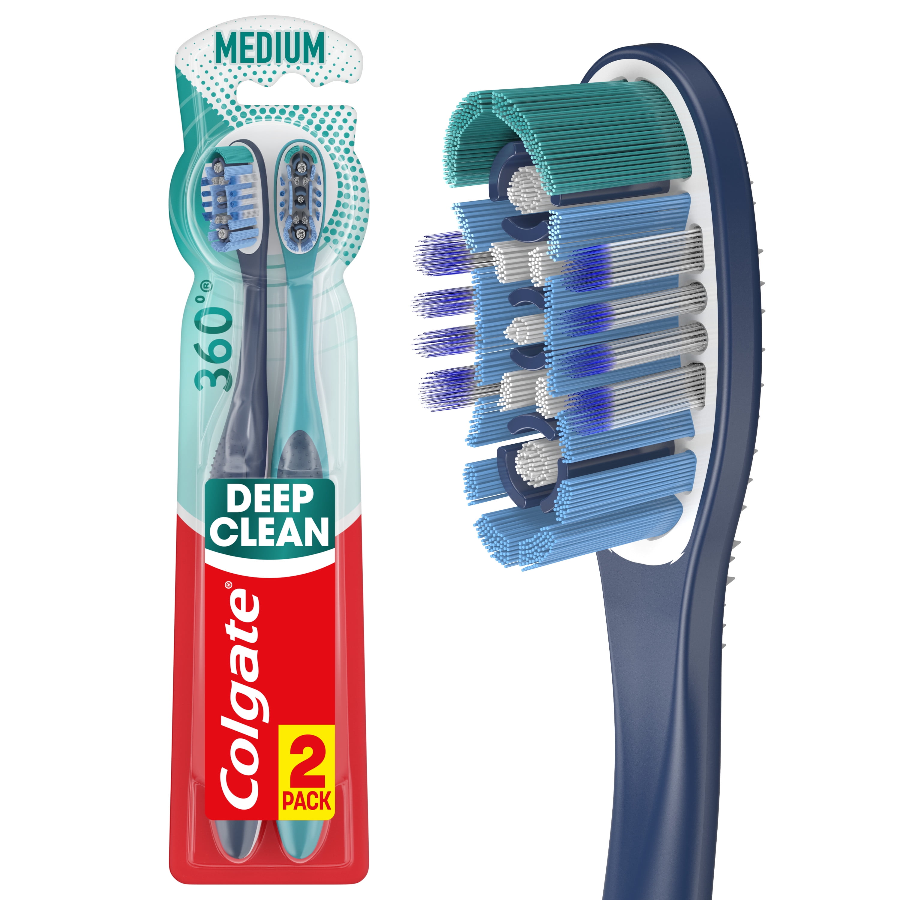 Colgate 360 Whole Mouth Clean Medium Toothbrush, Adult Toothbrush, 2