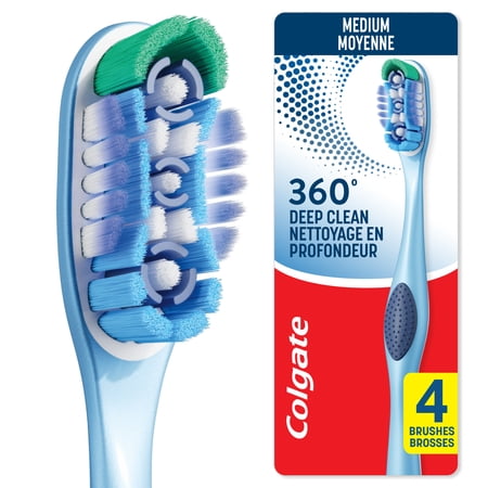 Colgate 360 Deep Clean Toothbrush Pack, Medium Adult Toothbrushes, 4 Pack