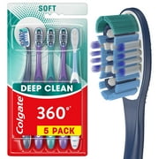 Colgate 360 Whole Mouth Clean Toothbrush, Adult Soft Toothbrushes, 5 Pack