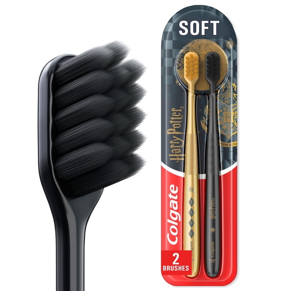 Colgate Harry Potter Soft Bristled Adult Toothbrushes, Gold and Black, 2 Count