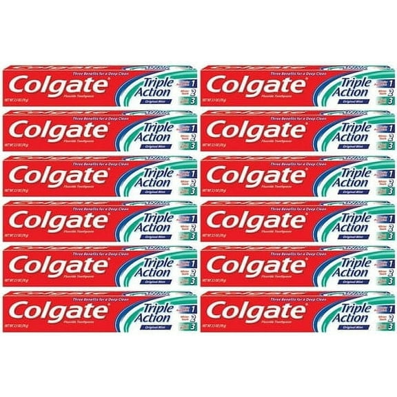 Colgate Anticavity, Original Mint, Triple Action Gel Toothpaste, 12 Pack - 2.5 Oz Ea (Total 30 Oz)