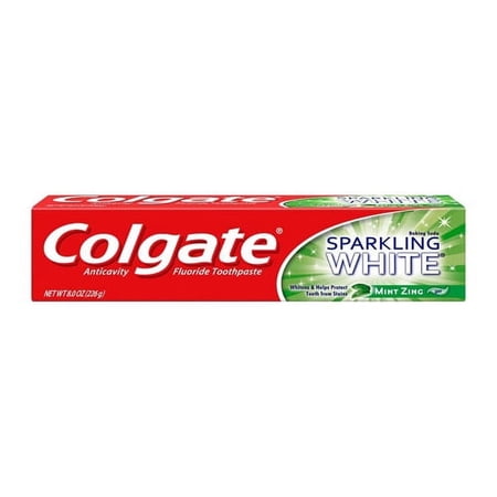 Colgate Anticavity Sparkling White Gel Fluoride Toothpaste, Mint Zing, 8 Oz, 6 Pack