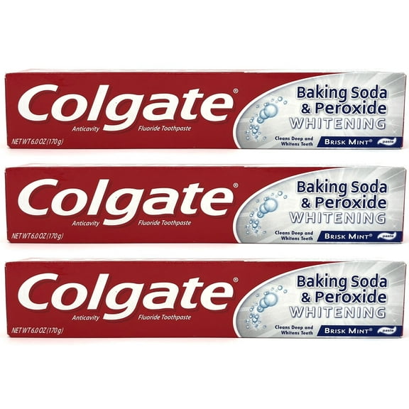 Colgate Baking Soda And Peroxide Whitening Toothpaste, Brisk Mint, 6 Oz (Pack Of 3) Packaging May Vary