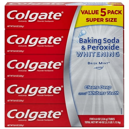 Colgate Baking Soda and Peroxide Flavor, Whitening Toothpaste 5 Pack. 8 Ounces.