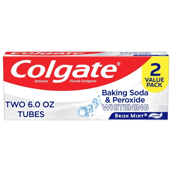 Colgate Baking Soda and Peroxide Whitening Toothpaste, Brisk Mint, 6 oz, 2 Pack