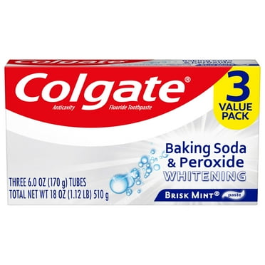 Colgate Baking Soda and Peroxide Whitening Toothpaste, Brisk Mint, 6 oz, 3 Pack