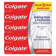 Colgate Baking Soda and Peroxide Whitening Toothpaste, Brisk Mint Paste, 5 Pack, 8 Ounces