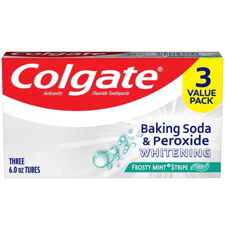 Colgate Baking Soda and Peroxide Whitening Toothpaste Gel, Frosty Mint Stripe, 3 Pack, 6 oz