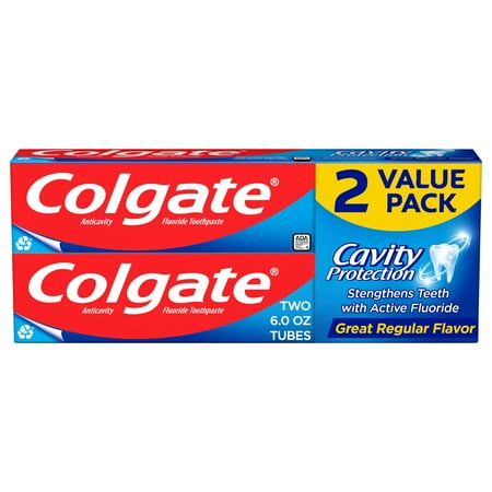Colgate Cavity Protection Toothpaste with Fluoride, Great Regular Flavor, 6 oz, 2 Pack