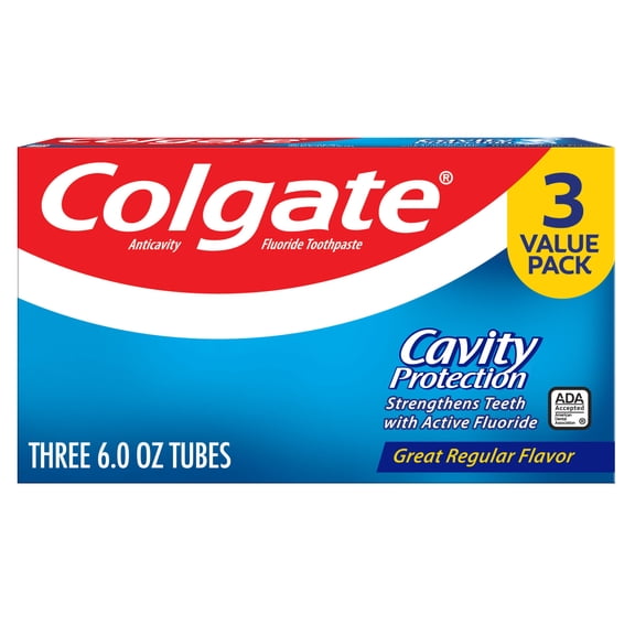 Colgate Cavity Protection Fluoride Toothpaste, Great Regular Mint Flavor, 3 Pack, 6 oz