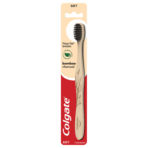 Colgate Charcoal Bamboo Adult Toothbrush, Eco Friendly Natural Bamboo Handle, Soft