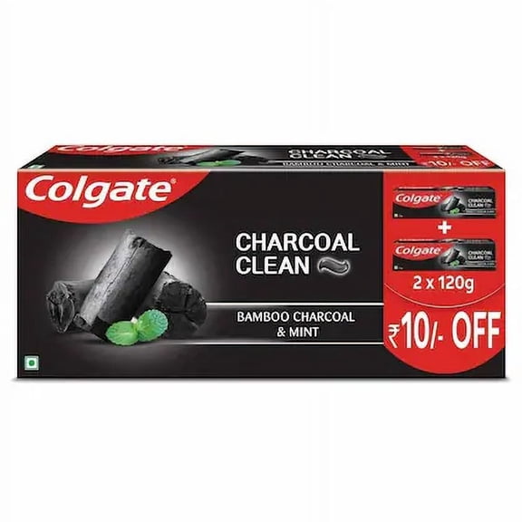 Colgate Charcoal Clean 240g (120g x 2, saver Pack of 2) Black Gel Toothpaste