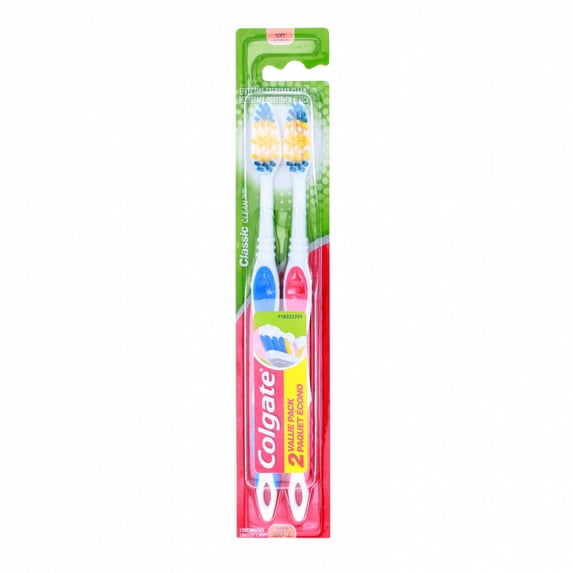 Colgate Classic Clean Toothbrush Combo 2 Pack with Tongue Cleaners Soft