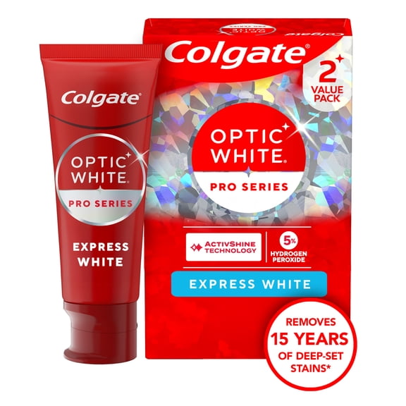 Colgate Optic White Pro Series Express White Toothpaste with 5% Hydrogen Peroxide, 2 Pack, 3.0 OZ