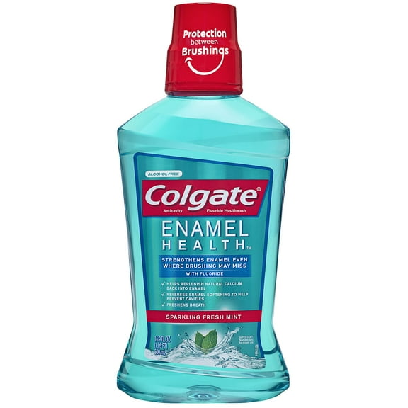 Colgate Enamel Health Anticavity Fluoride Sparkling Fresh Mint Mouthwash, 16.9 Ounce Packaging May Vary