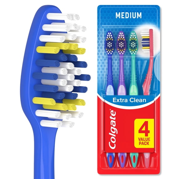 Colgate Extra Clean Flexible Grip Adult Manual Toothbrush, Medium, 4 Pack