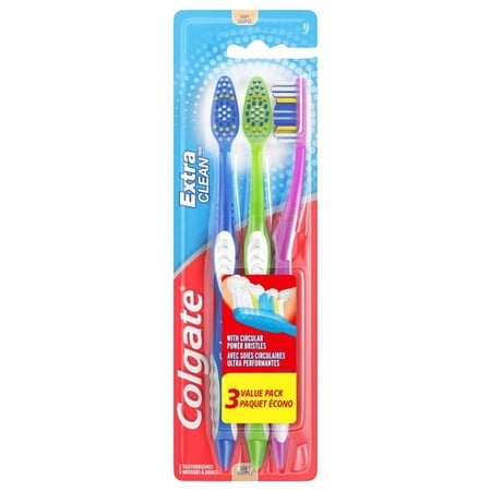Pack of 2 - Colgate Extra Clean Toothbrush, Soft Toothbrush For Adults, 3 Count (Pack Of 1) Packaging May Vary