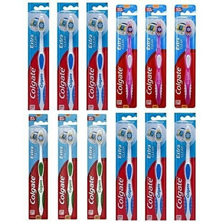 Colgate Extra Clean Full Head Toothbrush, Soft, Assorted Colors (Pack of 12)