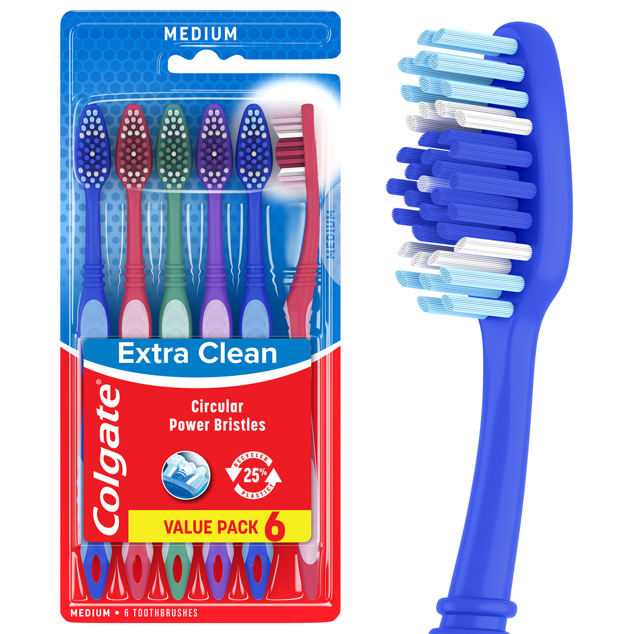 Colgate Extra Clean Toothbrush, Medium Bulk Toothbrush Pack, 6 Pack - image 1 of 10