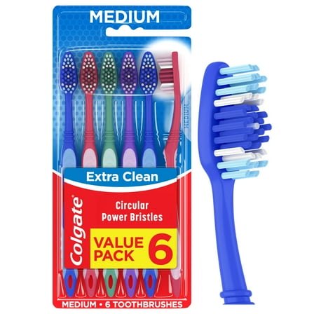 Colgate Extra Clean Toothbrush, Medium Bulk Toothbrush Pack, 6 Pack