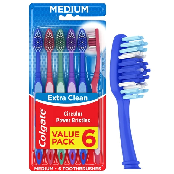 Colgate Extra Clean Toothbrush, Medium Bulk Toothbrush Pack, 6 Pack