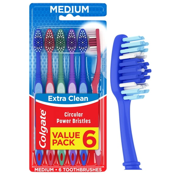 Colgate Extra Clean Toothbrush, Medium Bulk Toothbrush Pack, 6 Pack