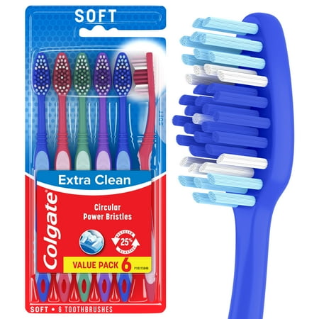 Colgate Extra Clean Toothbrush, Soft Bulk Toothbrush Pack, 6 Pack
