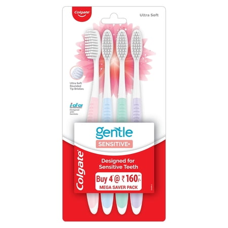 Colgate Gentle Sensitive Care Ultra Soft Bristles Manual Toothbrush For Adult Combo Pack Offer,Multicolor- 5Pcs