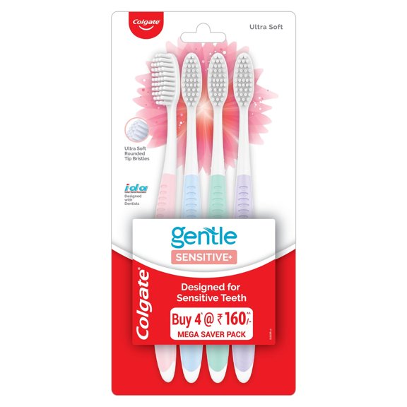 Colgate Gentle Sensitive Care Ultra Soft Bristles Manual Toothbrush For Adult Combo Pack Offer,Multicolor- 5Pcs