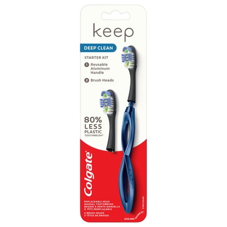 Colgate Keep Adult Manual Toothbrush Deep Clean Starter Kit, Soft, Navy