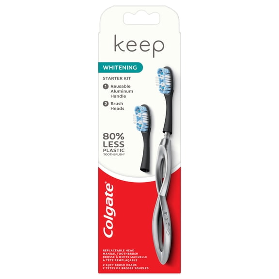 Colgate Keep Adult Manual Toothbrush Whitening Starter Kit, Soft, Silver