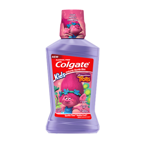 Colgate Kids Anticavity Mouthwash, Trolls, Bubble Fruit - 500 ml, 16.9 fluid ounce
