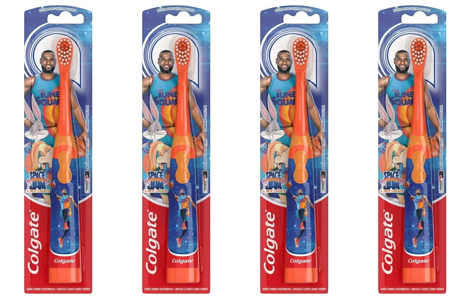 Colgate Kids Battery Powered Toothbrush - Childrens Battery Toothbrush - Space Jam, Pack of 4
