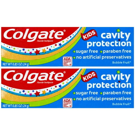 Colgate Kids Cavity Protection Fluoride Toothpaste, Bubble Fruit Flavor, Travel Size 0.85 oz (24g) - Pack of 2